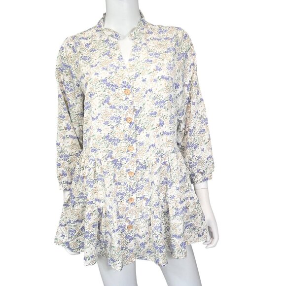 entro Tops - Entro Womens Button-Up Floral Tunic Dress Small Long Sleeve Cream Multi